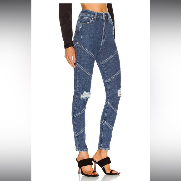 RETROFETE Allegra Skinny Sz 28 Modern Denim Jean Distressed Asymmetrical Seams - Picture 7 of 11